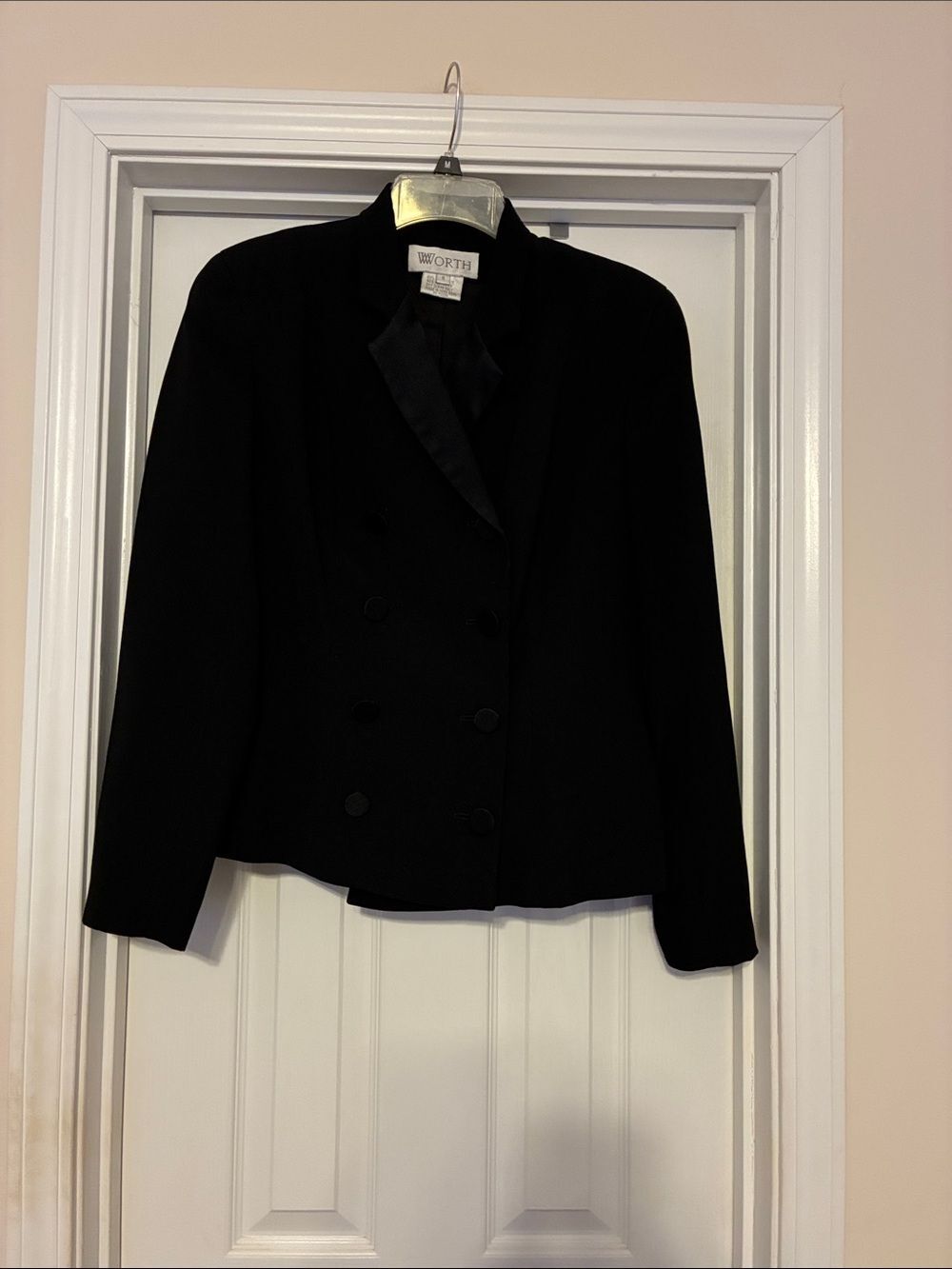 Worth Black Double-Breasted Satin-Trim Blazer size 8